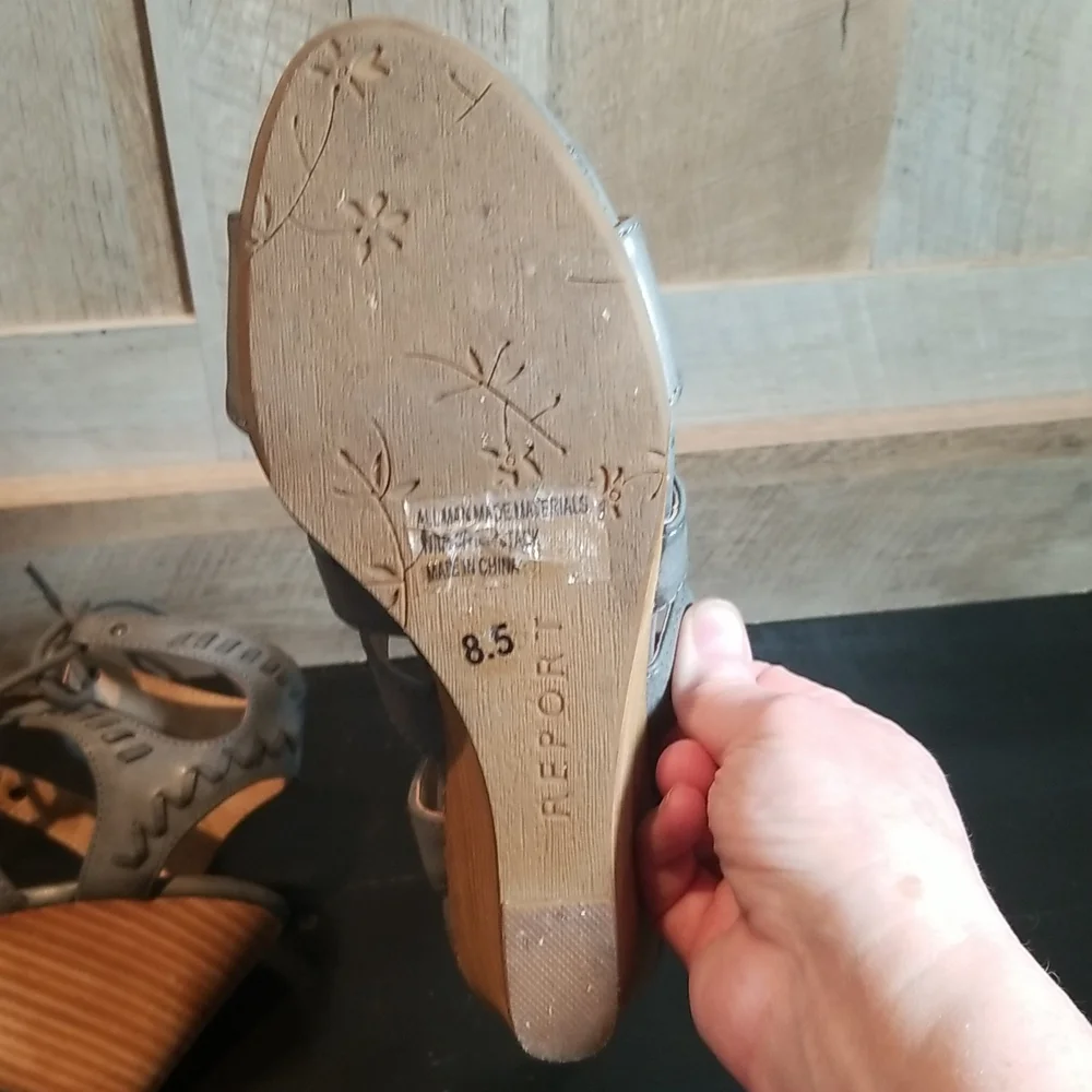 Cute Gray Platform Wedge Sandles with Laced Up Tie Size 8.5